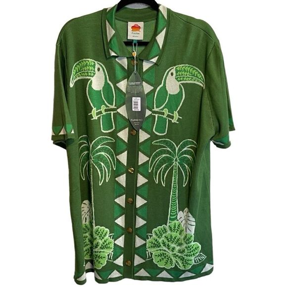 NWT- FARM Rio- Green Summer Sunrise Lenzing Ecovero Viscose Knit Shirt Green, L - Picture 8 of 15